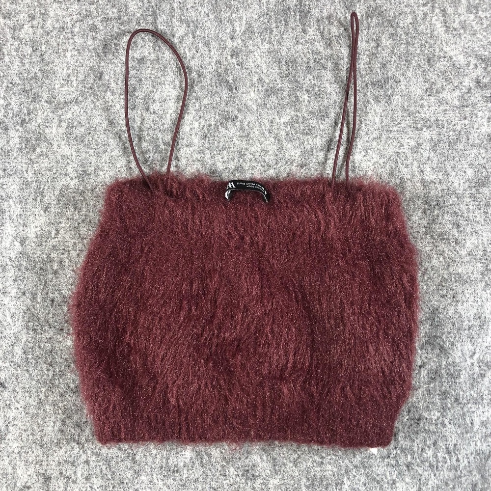 Zara Fuzzy Eyelash Knit Crop Tank Womens Medium Red Square Neck Camisole‎